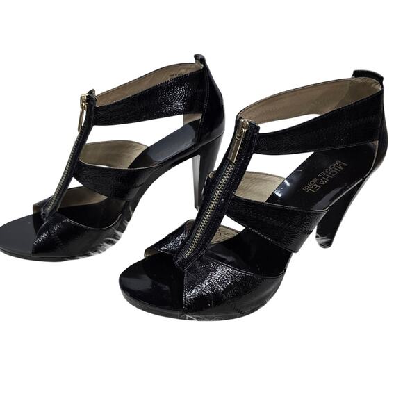 MICHAEL KORS Wide Width Berkley T-Strap Sandals Heels 10 M Black Patent Leather - Picture 6 of 11